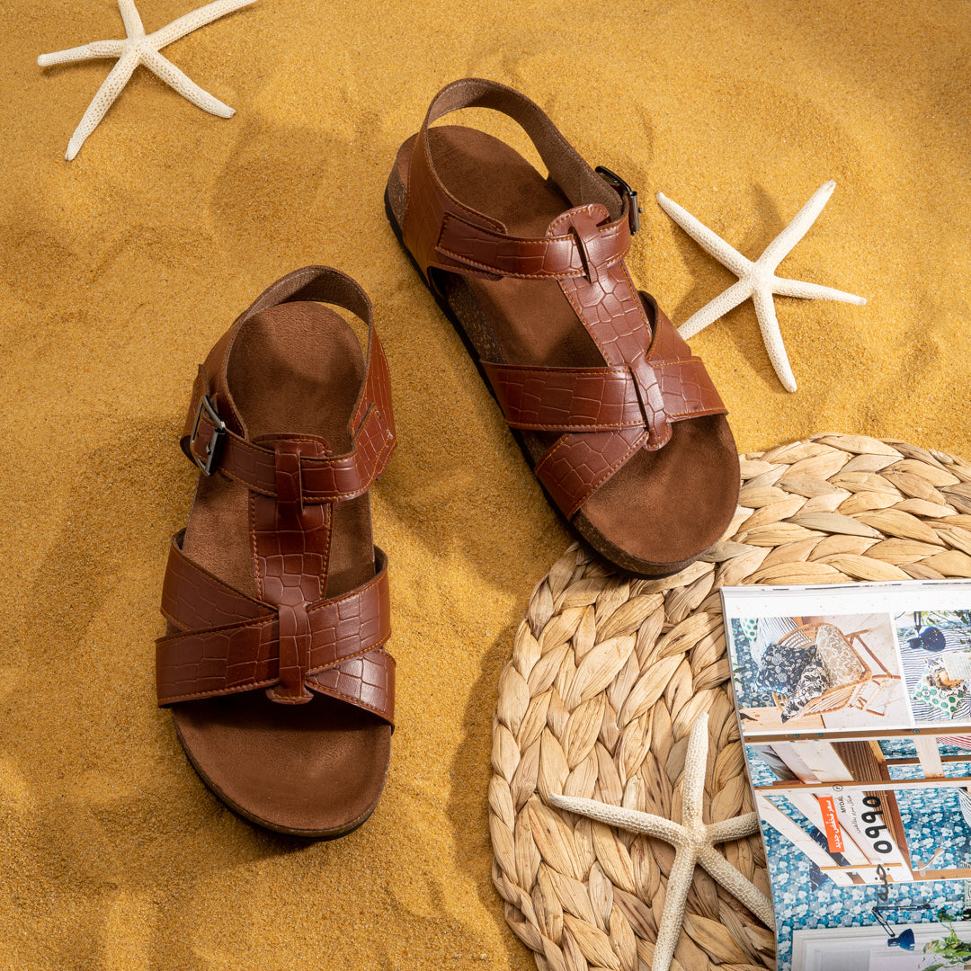 Summer Comfy Footbed Buckle Strap Croco Sandals - Havan