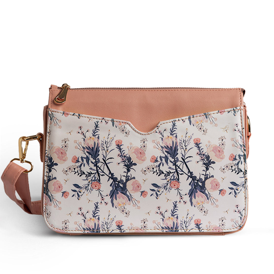 Printed Cross Bag [ Flowers ] - PINK