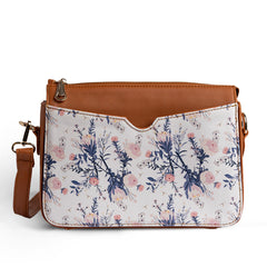 Printed Cross Bag [ Flowers ] - CAMEL