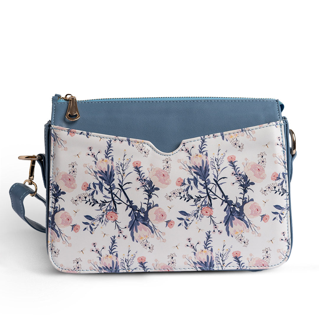 Printed Cross Bag [ Flowers ] - BLUE