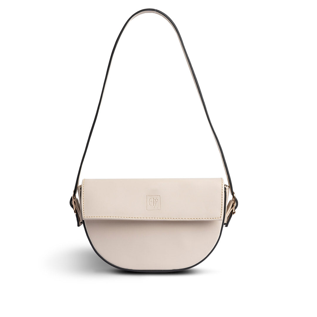 Plain Leather Fanny Bag - BEIGE