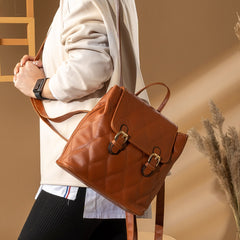 Trendy Rhombus Stitched Leather Backpack - Havan