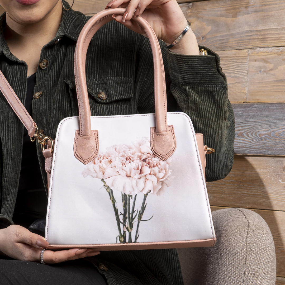 Printed Flower Handbag - ROSE PINK