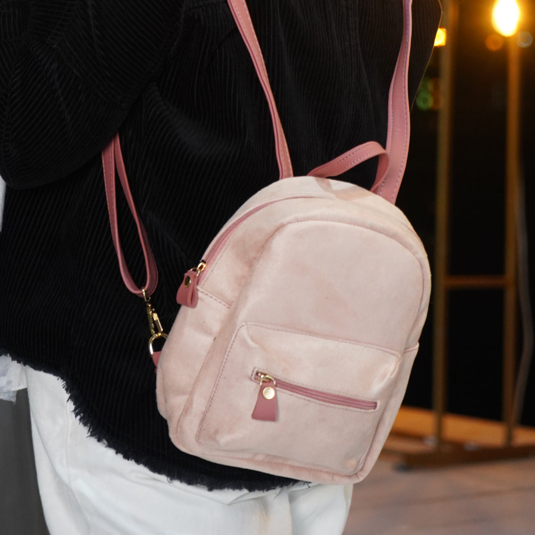 Plain Everyday Suede Backpack - Pink