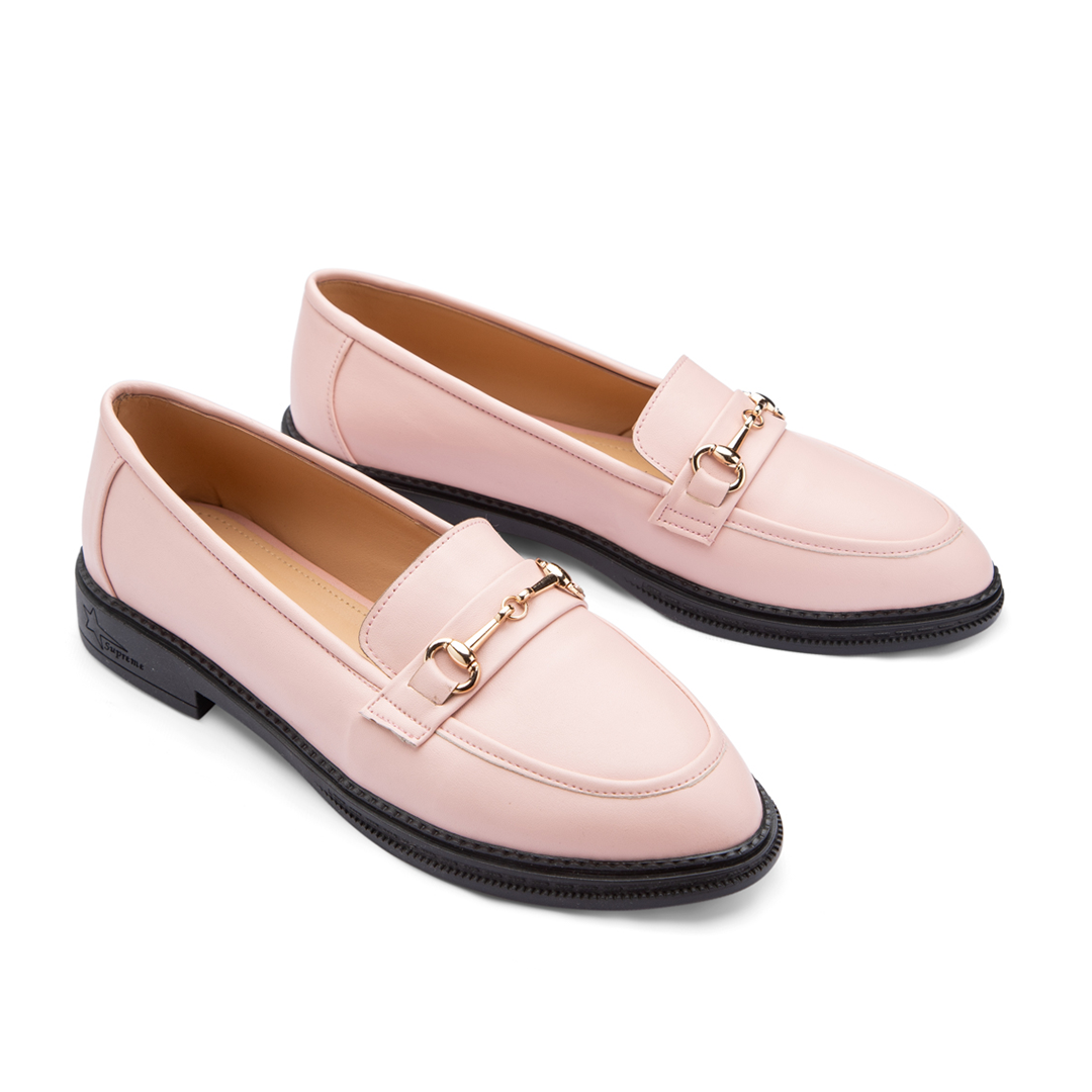 Plain Leather Women  Pointy Moc Toe Flats With Low Heel - Pink