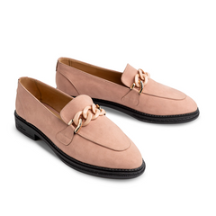 SuedeLike Leather Women Moc Toe Flats With Low Heel - Pink