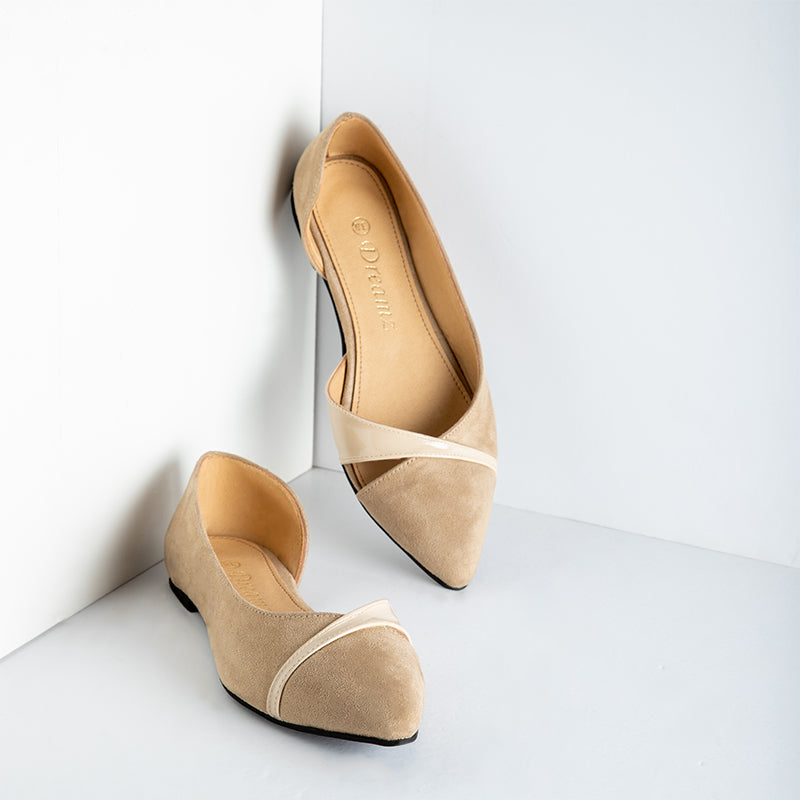 Side Opened Suede X Verne Flats - Beige