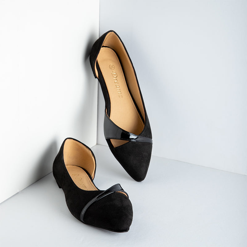 Side Opened Suede X Verne Flats - Black