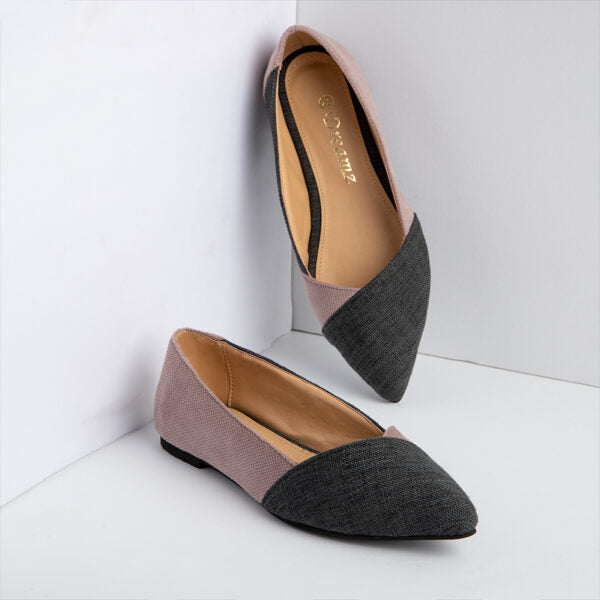 Double Layer Lenin Pointy Toe Flats - Black X Pink