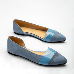 Side Opened Suede Strapped Flats - Baby Blue