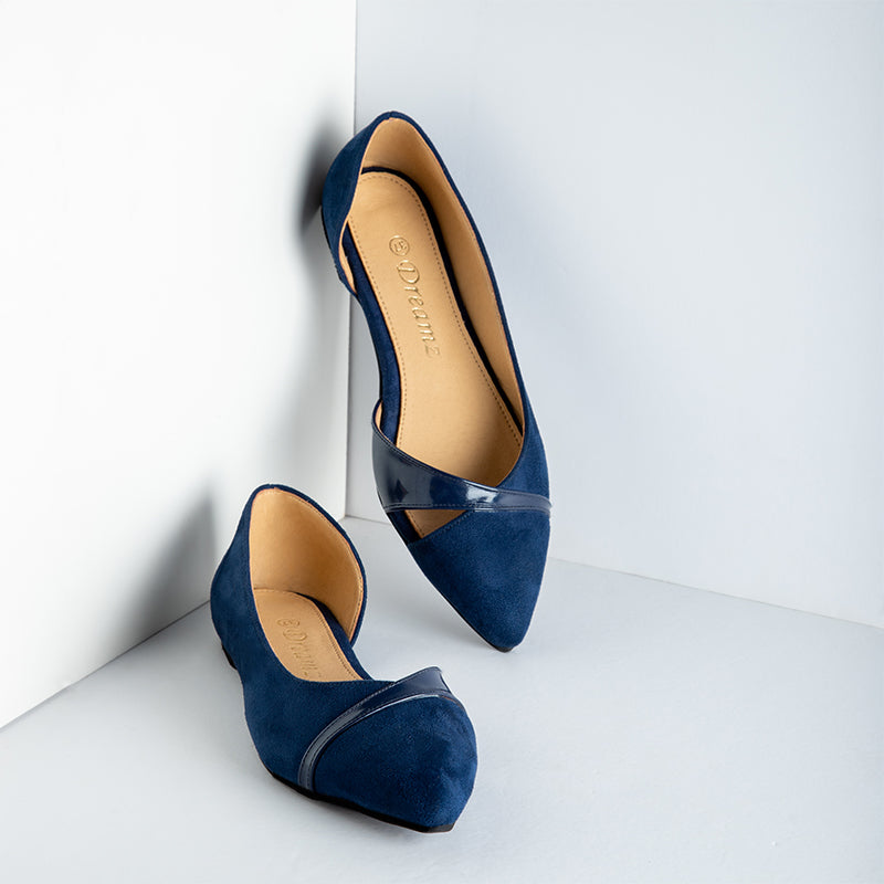 Side Opened Suede X Verne Flats - Blue