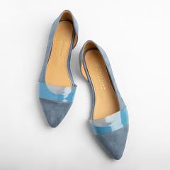 Side Opened Suede Strapped Flats - Baby Blue