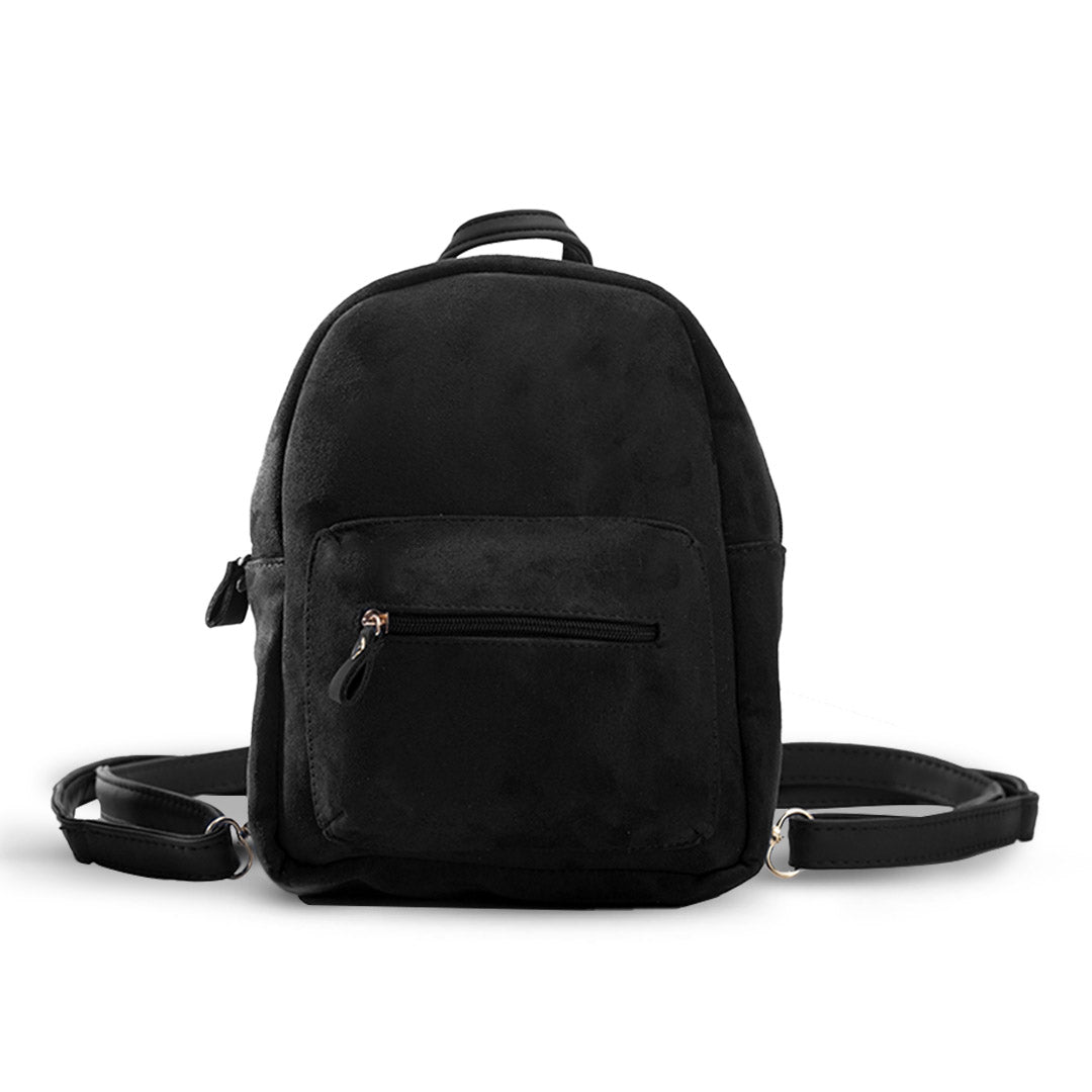 Plain Everyday Suede Backpack - Black