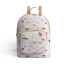 Stylish Leafy Printed Backpack - Beige