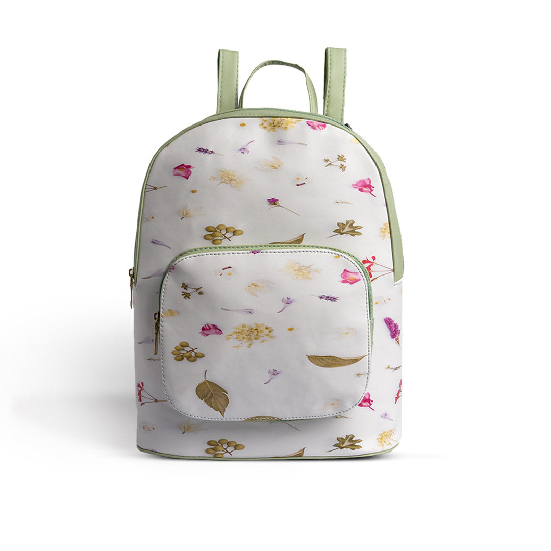 Stylish Leafy Printed Backpack - Green