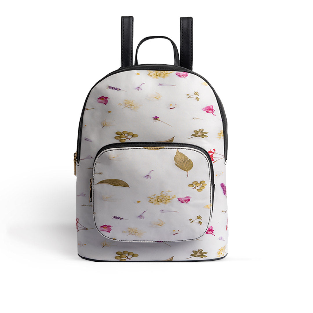 Stylish Leafy Printed Backpack - Black