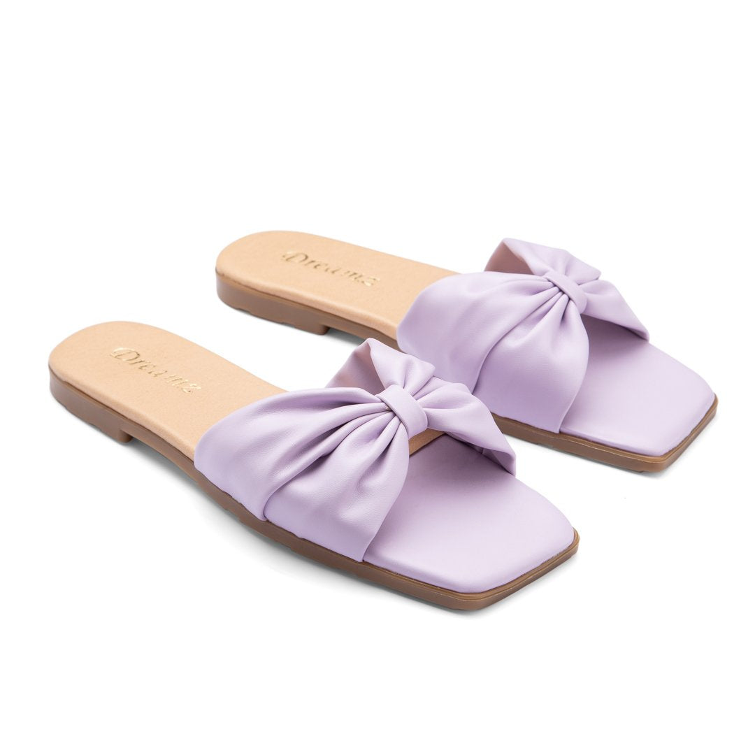 Bow Shaped Leather Slippers - Mauve