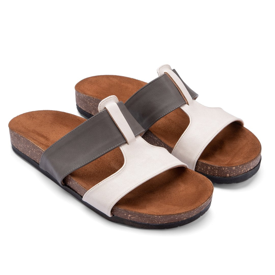 Comfy Footbed Mix Color Strap Leather Slides - Dark X Light Grey