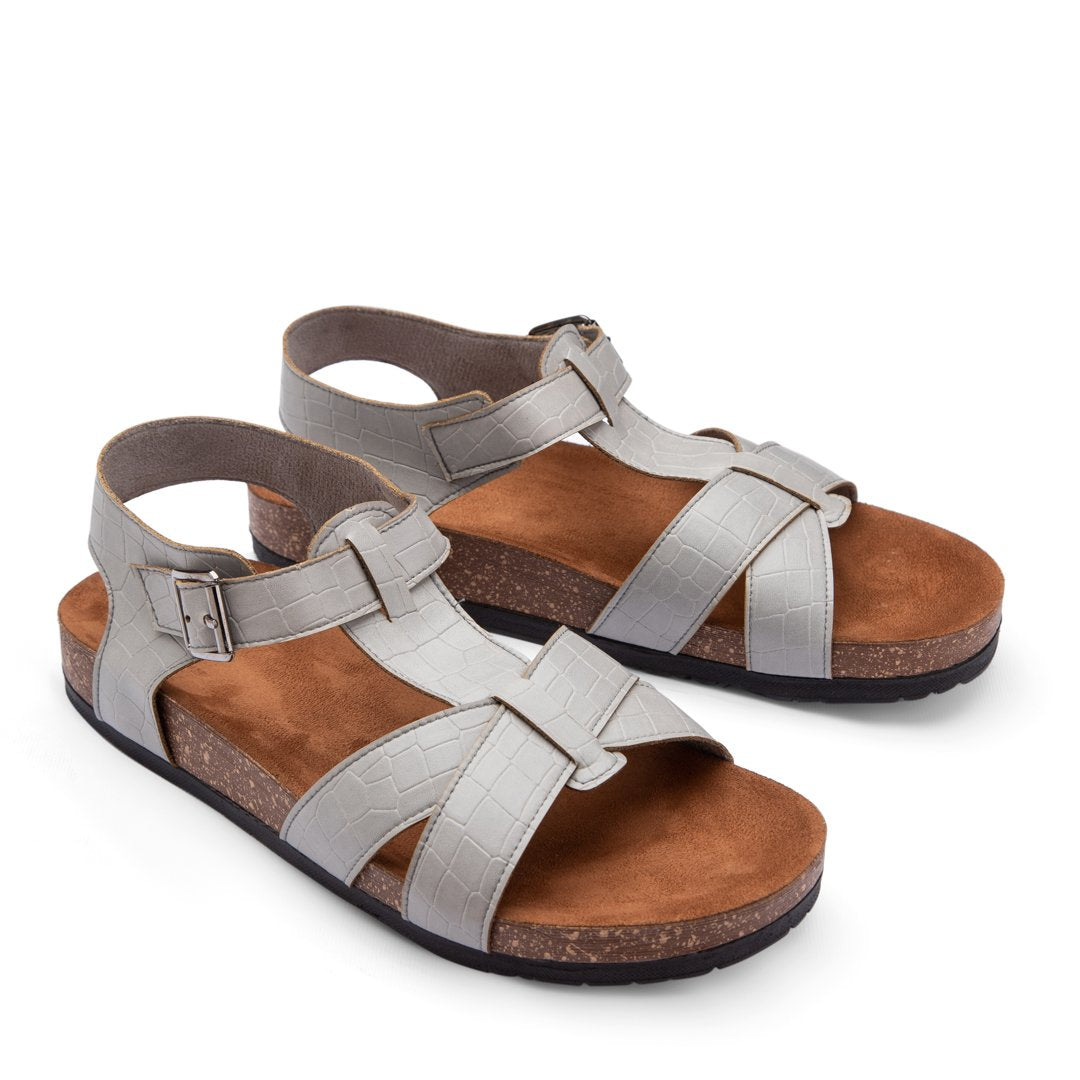 Summer Comfy Footbed Buckle Strap Croco Sandals - Grey