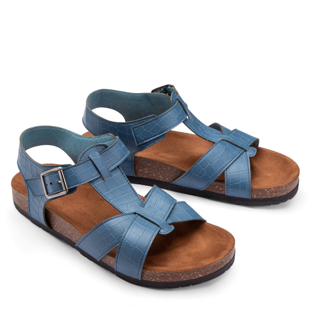 Summer Comfy Footbed Buckle Strap Croco Sandals - Blue