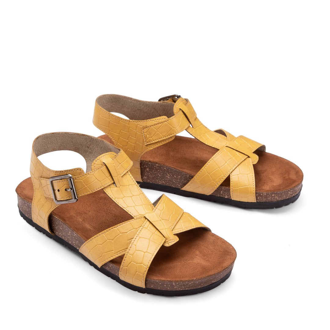 Summer Comfy Footbed Buckle Strap Croco Sandals - Yellow