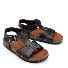 Summer Comfy Footbed Buckle Strap Croco Sandals - Black