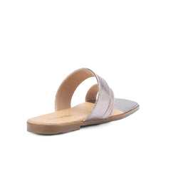 Shiny Double Strap Toe Flat Slippers - Silver