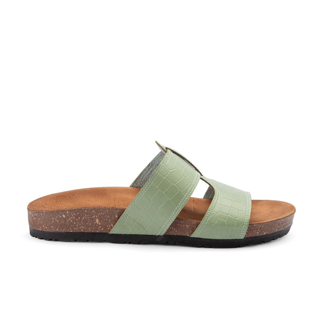 Comfy Footbed Double Layer Strap Croco Slides - Green