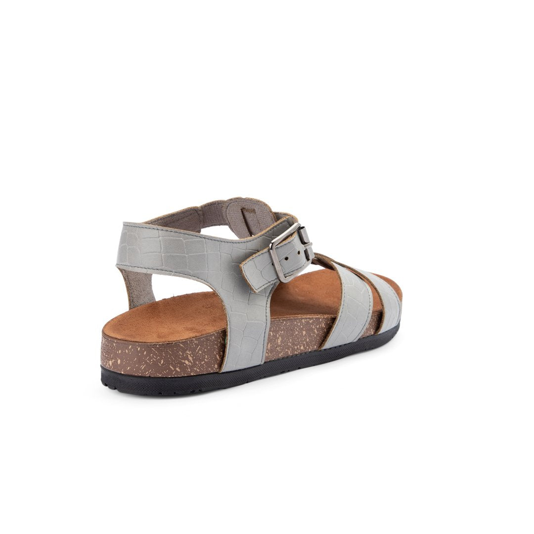 Summer Comfy Footbed Buckle Strap Croco Sandals - Grey