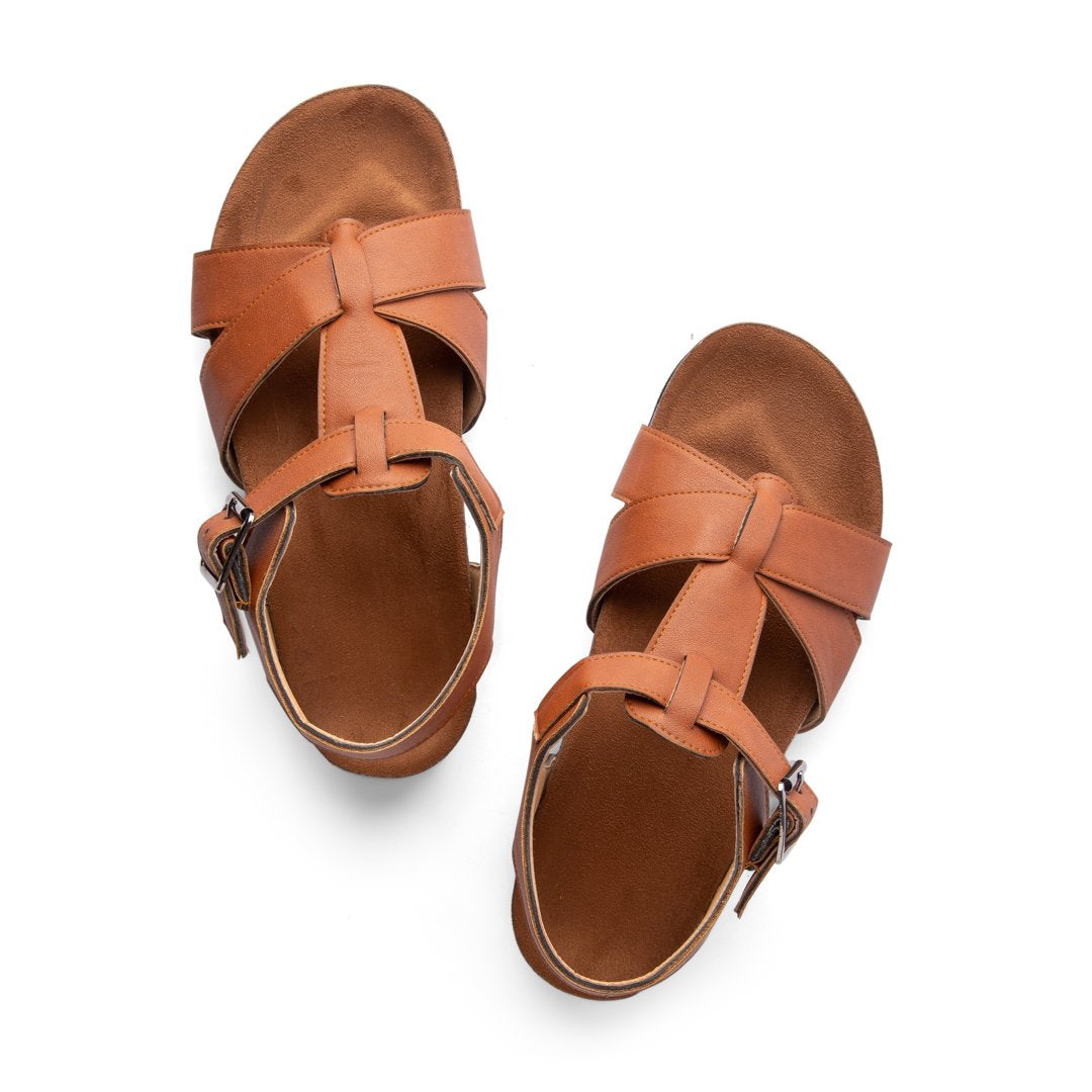 Comfy Footbed Leather Buckle Strap Sandals - Havan