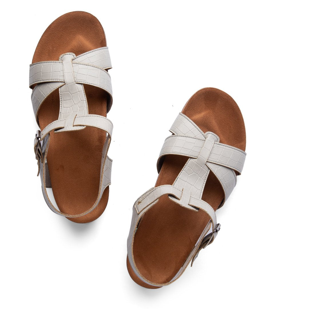 Summer Comfy Footbed Buckle Strap Croco Sandals - Grey