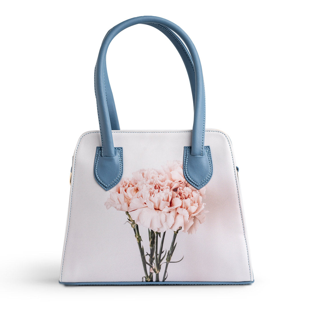 Printed Flower Handbag - BLUE