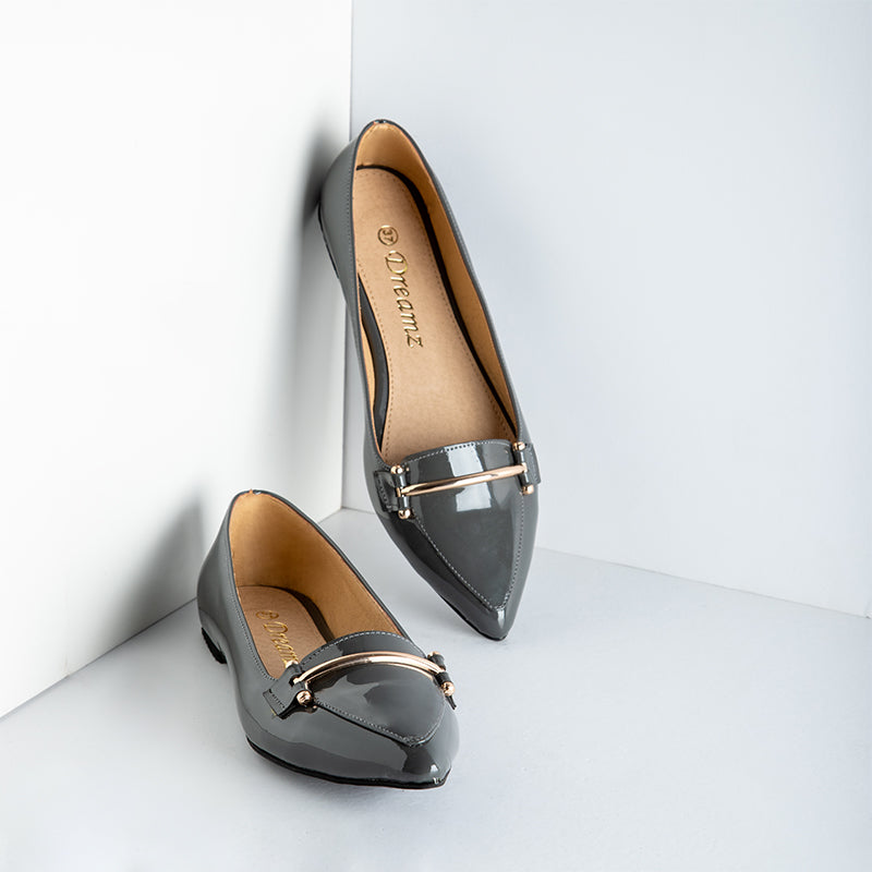 Shiny Verne Flat Shoes - Gray