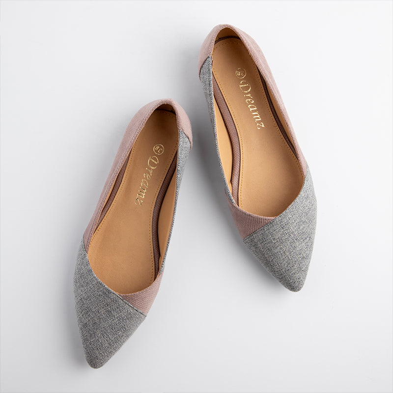 Double Layer Lenin Pointy Toe Flats - Grey X Pink