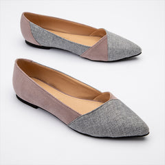 Double Layer Lenin Pointy Toe Flats - Grey X Pink