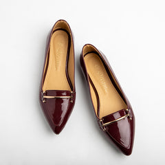 Shiny Verne Flat Shoes - Maroon