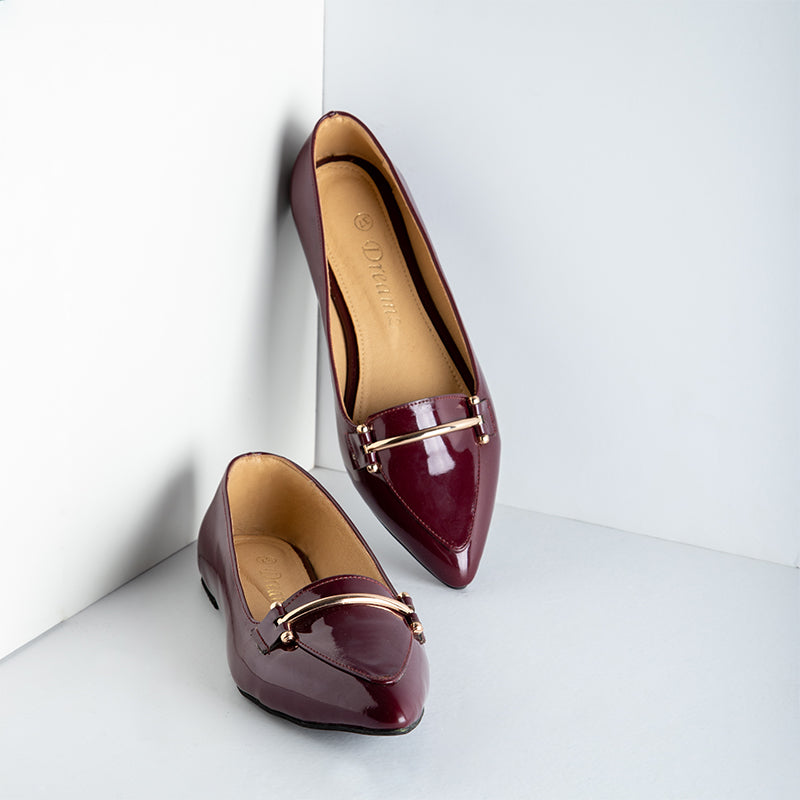 Shiny Verne Flat Shoes - Maroon