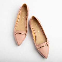 Plain Leather Flats With Accessory - Pink