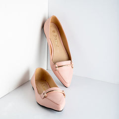 Plain Leather Flats With Accessory - Pink