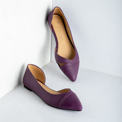 Side Opened Plain Leather Flats - Purple