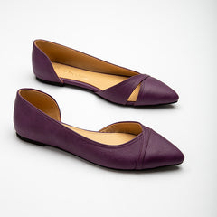 Side Opened Plain Leather Flats - Purple
