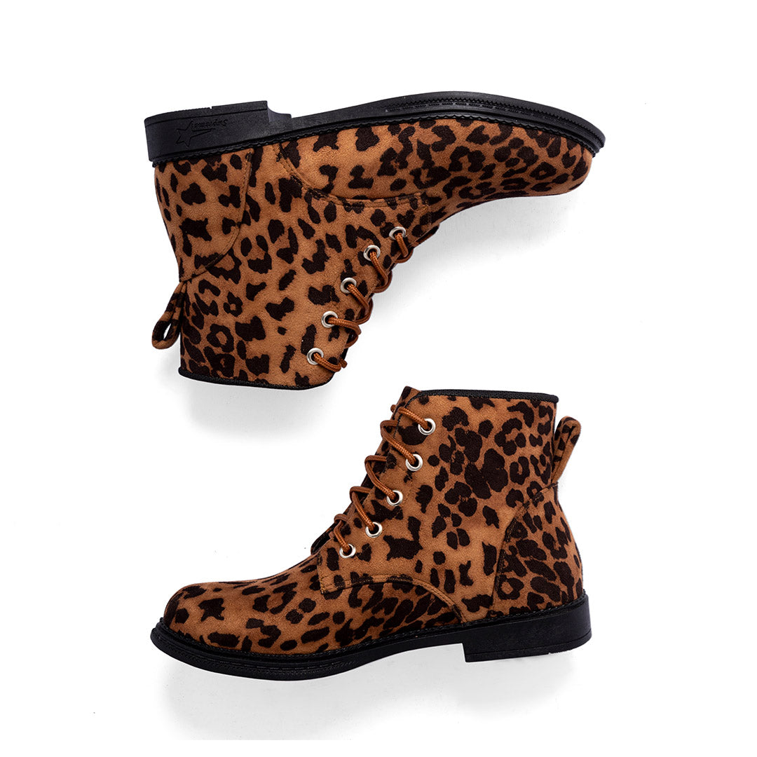 Tiger Suede Lace Up Fur Lined Half Boots
